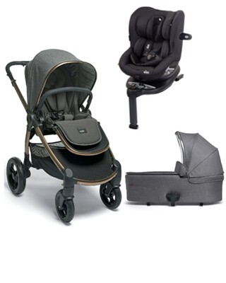 Ocarro Simply Luxe Pushchair & Shadow Grey Carrycot with Joie I-Spin 360 Coal
